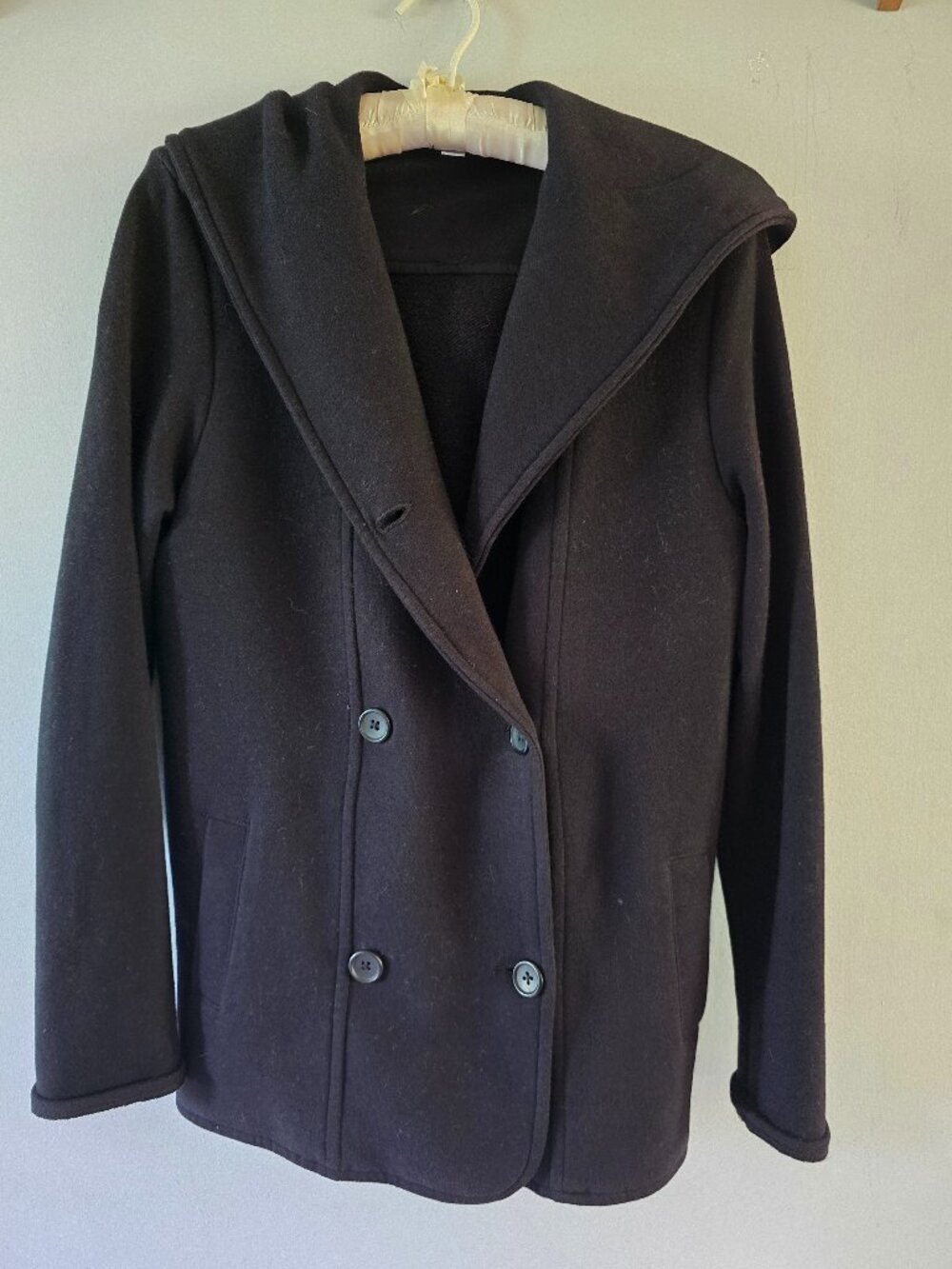 James Perse Double Breasted Knit Peacoat with Hood Size JP 4